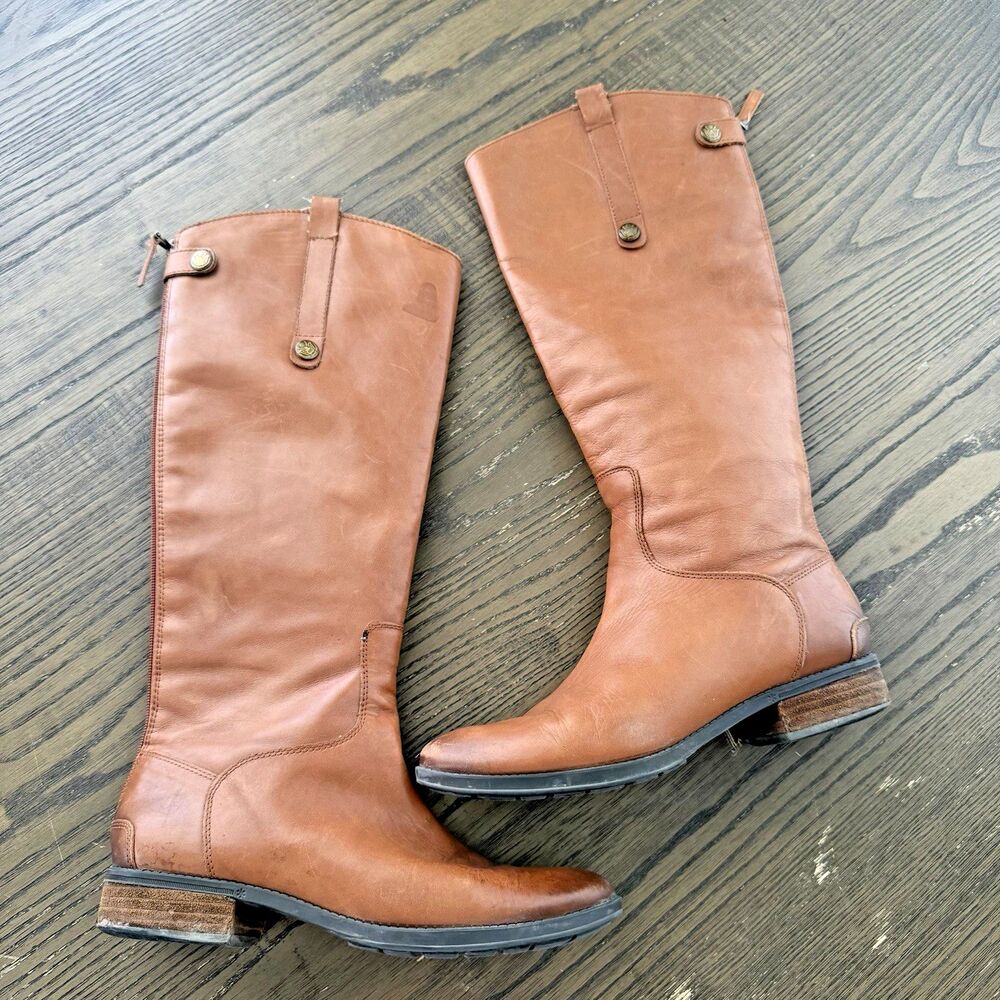 Sam Edelman Womens Penny Riding Boot Size 10.5 Tall Cognac Tan Leather Boho Chic